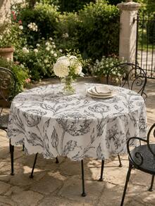 Taplak Meja Tulip, Taplak Meja Bundar Poliester Motif Bunga Hitam Putih Elegan dengan Tepi Bergelombang, Linen Botanikal Vintage untuk Dapur, Ruang Makan, Rumah Pertanian, Teras, Pernikahan, dan Dekorasi Rumah - MultiWarna - View 6