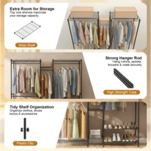 Clothes Rail,380KG Heavy Duty Clothing Rail For Bedroom,Clothing Rail Clothing Garment Rack Coat Rails Open Freestanding Wardrobe Closet Rack With Hanging Rods,Adjustable Shelves (Black) - A - View 3