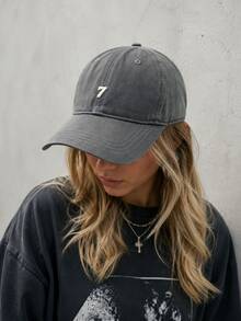 1pc Unisex Minimalist Number 7 Baseball Cap, Vintage Washed Dad Hat, Embroidered Logo, Adjustable Casual Hat, Suitable For Spring, Autumn, Summer Travel - A - View 8