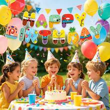 Sponge Theme Happy Birthday Banner Colorful Letter Banner Birthday Party Scene Decoration Photo Backdrop Baby Room Decor - Multicolor - View 4