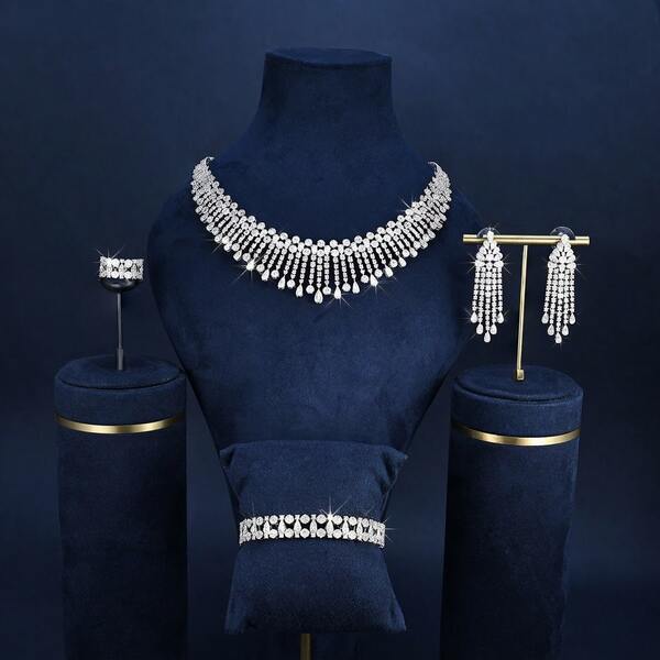 BIIDETALK Juego de 4 piezas de joyería de lujo estilo Arabia Saudita con diseño de cascada, collar con borla en forma de lágrima, pulsera, anillo & pendientes colgantes, para fiesta de noche & boda para mujeres
