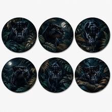 1組6入野生動物圓形木製杯墊 10cm 逼真插畫印花（獅子/豹/虎/雪豹）耐熱隔熱墊 家用桌面裝飾 適用於廚房咖啡杯茶杯 叢林自然風 派對禮品布置 - 彩色 - 查看 14