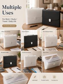 1pc Hot A4 Handheld Expanding File Folder, Large Capacity Multi-Layer Document Organizer PP Storage Bag, Office Supplies, Back To School Essential - Multiple Styles - View 2
