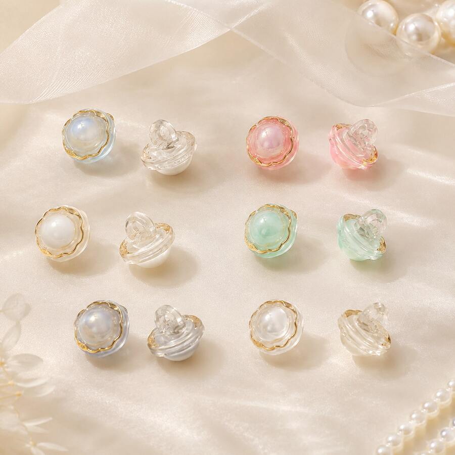10 piezas Botones de flor de perla con vástago, botones decorativos de costura con borde dorado, adecuados para reparación de ropa DIY, reemplazo de botones de cárdigan, chaqueta y suéter