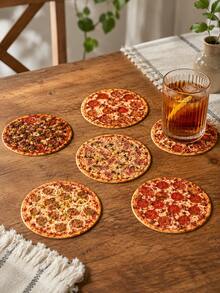1 Set 6pcs Realistic Pizza Food Round Coasters, Italian Style Fun Creative Design, Heat Resistant Insulation Pads, Home Kitchen Tabletop Decor, Suitable For Restaurant Party Pizza Lovers Gift Arrangement - Multicolor - View 8
