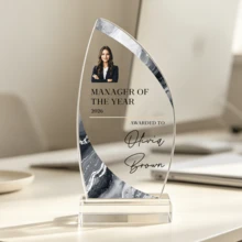 1pc Customized Photo & Text Acrylic Sail-Shaped Trophy, Personalized Engraved Marble Pattern Design Trophy, Suitable For Graduation, Sports And Retirement, Thoughtful Commemorative Gift - Multicolor - View 23