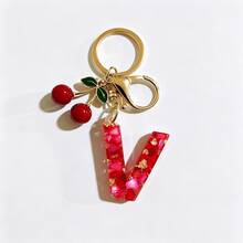 1pc Red Bohemian Style Resin Drip Letter Keychain, Cute Cherry Pendant, Fashionable Personalized Initial Bag Charm, Exquisite Accessory Gift For Girls - Red - View 34