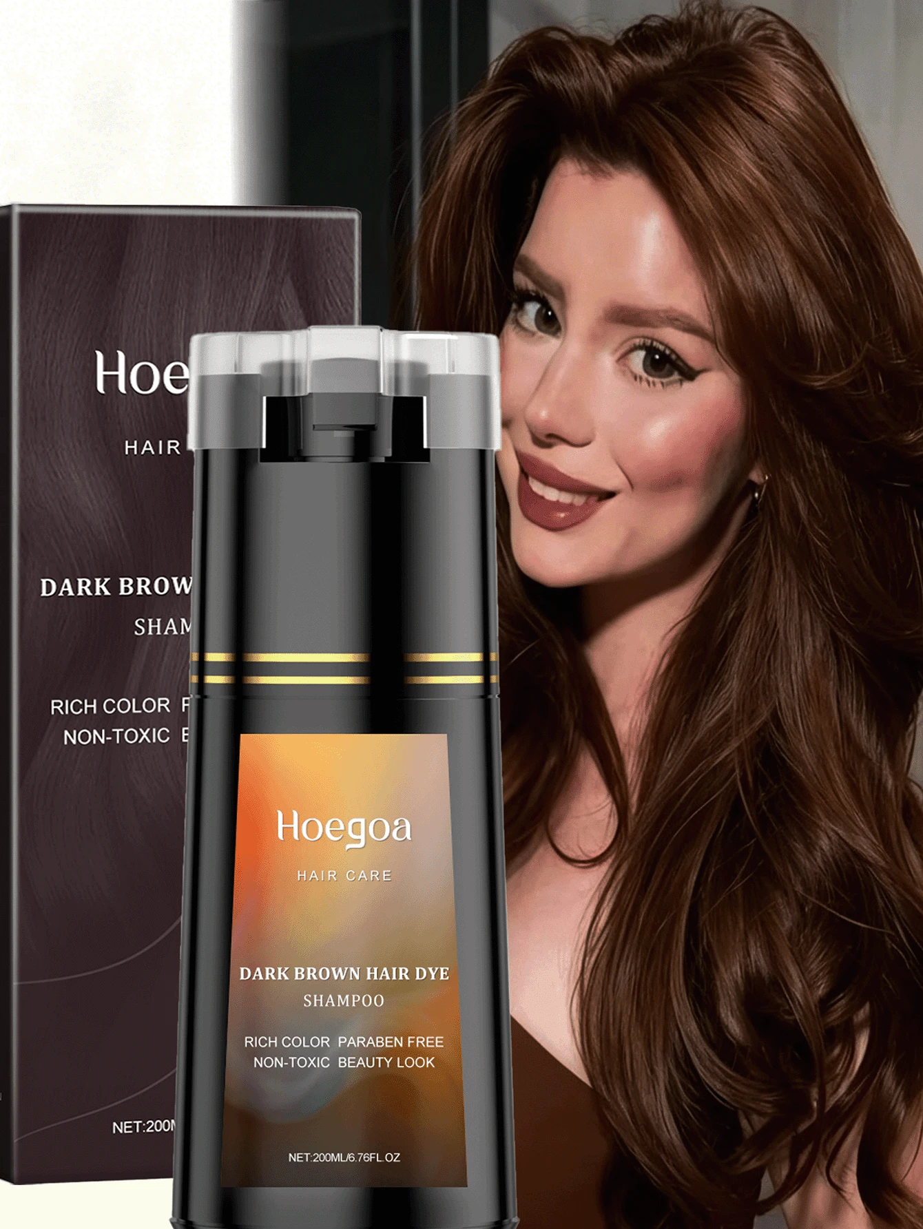 EELHOE 200ml Brown Hair Dye Shampoo, 3-In-1 Hair Coloring Shampoo For Women & Men, Plant Extract Formula, Moisturizing & Hair Care, Helps Cover Gray Hair, Long-Lasting Brown Color, Travel Size - 棕色 - 查看 1