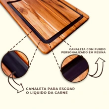 Tábua de Churrasco de Madeira Resinada com Escudo do Seu Time 50x30cm | Tábua de Carne em Madeira com Porta Molho e Canaletas - Azul e Branco - Visão 8