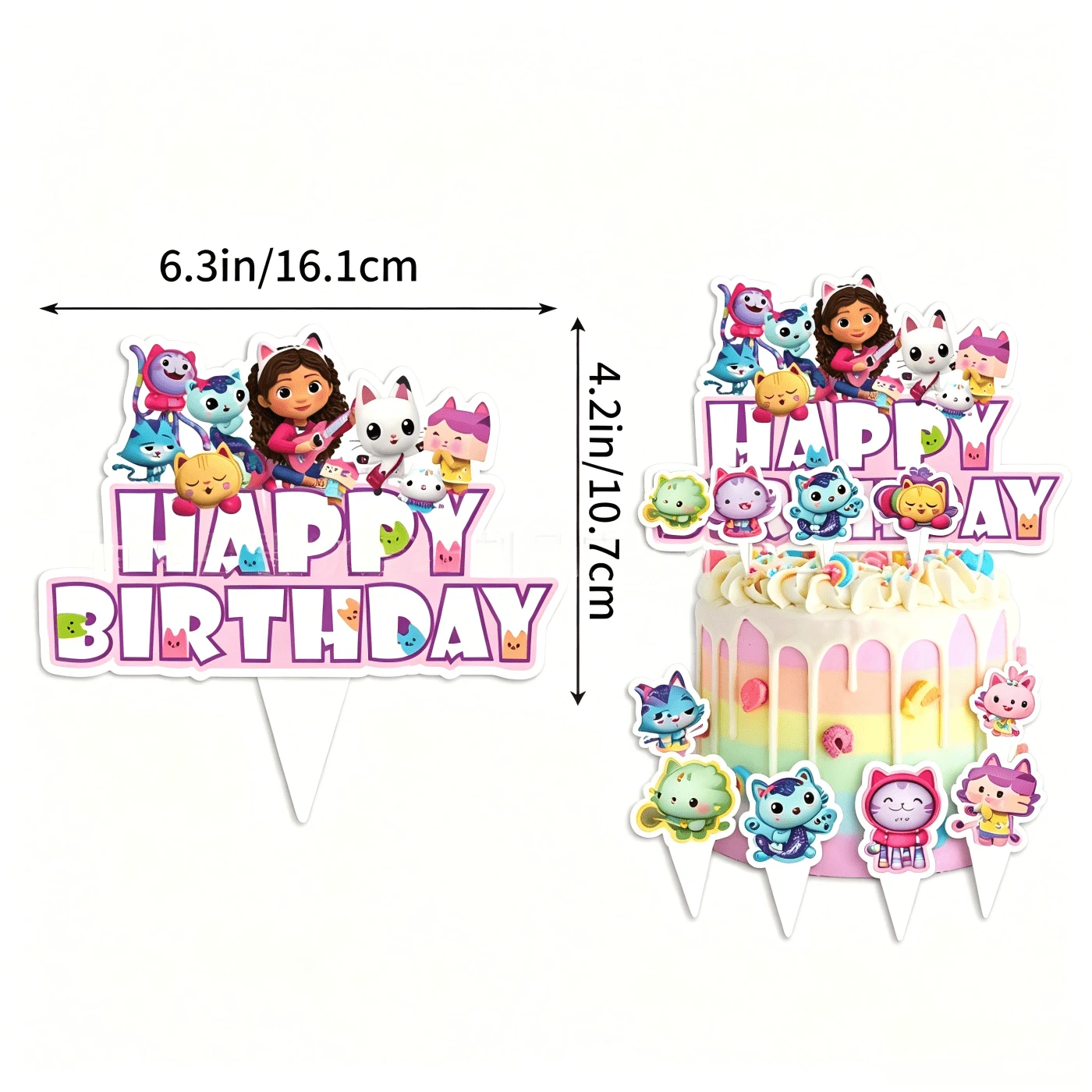 1套/15件 Gabby's Dollhouse 蛋糕裝飾插牌與杯子蛋糕插旗組,可愛卡通貓主題生日蛋糕裝飾,生日快樂蛋糕插牌卡,兒童生日派對甜點裝飾,嬰兒洗禮杯子蛋糕裝飾與兒童主題派對烘焙用品 - 彩色 - 查看 1