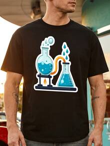 Camiseta para hombre con estampado de dibujos animados de equipo de laboratorio y patrón de letras, camiseta de diseño novedoso para hombre, de manga corta y a la moda, cómoda y versátil par - Blanco - Ver 7