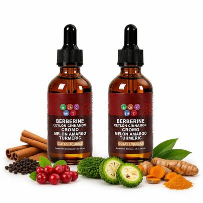 ToyoCare Gotas Liposomales Berberina 1800mg 5 en 1, extracto 30:1 Berberina HCL, Canela Ceilán, Cromo Picolinato, Melón Amargo y Cúrcuma. Suplemento natural sin gluten/OGM, equilibra glucosa, digestión, metabolismo, protege corazón y antioxidante, para adultos hombre y mujer, 60ml, 30 porciones
