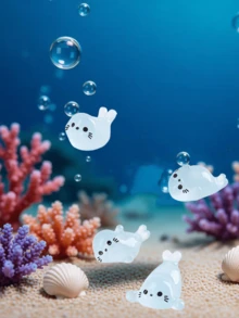 100/50/20/10/1pc Mini Blue Seal Resin Model, Glow-In-The-Dark Ocean Style, Cute Small Gift, Suitable For DIY Garden Decor, Fish Tank Accessories, Car Ornament, Desk Decoration, Birthday Party Decoration - Multicolor - View 3