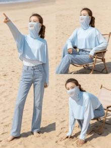 1pc Women's Summer Ice Silk Lightweight Sun Protection Scarf, Integrated Face, Neck And Arm Coverage, Breathable UV Protection, Suitable For Driving And Cycling - Multicolor - View 2