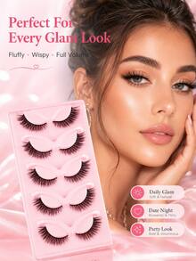 5 Pairs Fluffy Wispy False Eyelashes, Full Volume Cat Eye Strip Lashes For Glam Makeup - View 6
