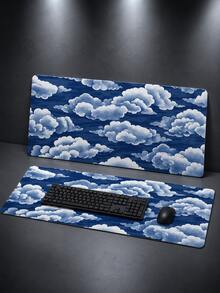1pc XXL Extra Large Blue Cloud Mouse Pad, White Cloud Sky Pattern, High-Definition Print, Soft & Delicate Fabric Surface, Non-Slip Rubber Bottom, Computer Desk Mat, Keyboard Pad, Office Desk Protector - View 10
