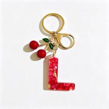 1pc Red Bohemian Style Resin Drip Letter Keychain, Cute Cherry Pendant, Fashionable Personalized Initial Bag Charm, Exquisite Accessory Gift For Girls - Red - View 23