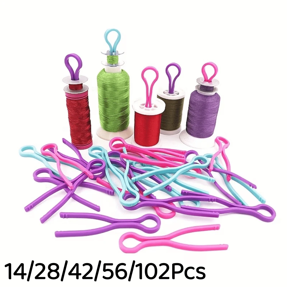 14/28/42/56/102Pcs Plastic Spool Clips - Multi-Color Sewing Machine Accessories Prevent Thread Slipping, Spool Holder Clips Suitable For Sewing, Knitting And Handicrafts, Colorful Multi-Functional Clips, Thread Organizer, Craft Supplies - Multicolor - View 1