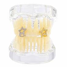 2pcs Hollow Five-Pointed Star Zirconia Shiny Hip-Hop Personalized Tooth Jewelry Set, Unisex Holiday Gift, Funny Photo Prop - Multicolor - View 2