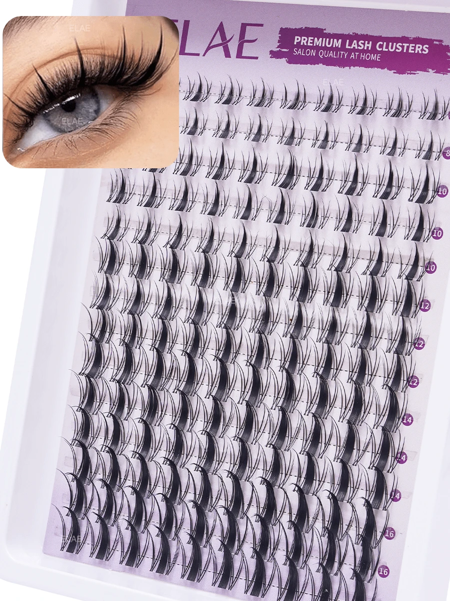 ELAE Wispy Manga Lashes Clusters Anime Spiky False Eyelashes Little Devil Mixed 8-16mm Individual Lash Extensions D Curl Reusable Fairy DIY At Home Cosplay Makeup Daily Beauty Tools - Manga lashes - 查看 1