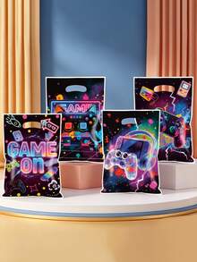 10/20/50 Paquet de sacs cadeaux thème jeu, sacs cadeaux manette de jeu graffiti néon, sacs d'emballage en plastique, décorations d'anniversaire, cadeaux de retour de mariage, cadeaux de baptême, sacs pour boutiques, décorations de fête, sacs de cadeaux de fête, styles aléatoires - Manette de jeu Neon - Voir 1