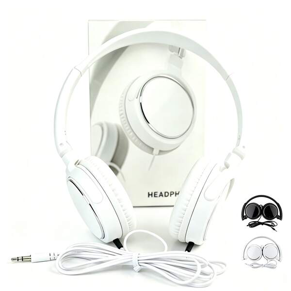 1 pieza Auriculares con cable sobre la oreja con enchufe universal de 3,5 mm - Almohadillas de espuma suave, cable sin enredos, color negro/blanco elegante | Diseño ergonómico, cómodo para uso prolongado, ideal para juegos, música y ver videos (Compatible con teléfono/portátil/consola de juegos)