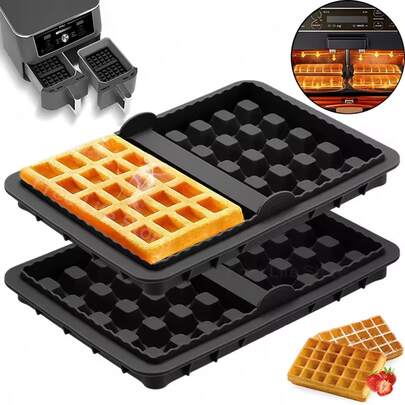 Silicone Waffle Mold, Suitable For Air Fryer, Reusable Non-Stick Waffle Maker Pan, Heat-Resistant Baking Accessory, Compatible With AF300EU/AF400EU Dual Basket Air Fryer, Dishwasher , Easy To Clean And Release, Makes 2 Waffles At Once