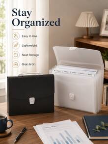 1pc Hot A4 Handheld Expanding File Folder, Large Capacity Multi-Layer Document Organizer PP Storage Bag, Office Supplies, Back To School Essential - Multiple Styles - View 3