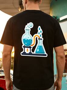 Camiseta para hombre con estampado de dibujos animados de equipo de laboratorio y patrón de letras, camiseta de diseño novedoso para hombre, de manga corta y a la moda, cómoda y versátil par - Blanco - Ver 8