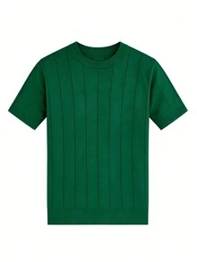 Suéter de punto de manga corta con cuello redondo acanalado, corte holgado y delgado para hombre de verano GRDR - Verde - Ver 8
