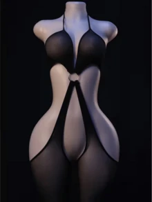 Sexy Halter Neck Criss-Cross Mesh Bodystocking, Sheer Backless Crotchless Lingerie For Women - Black - View 1