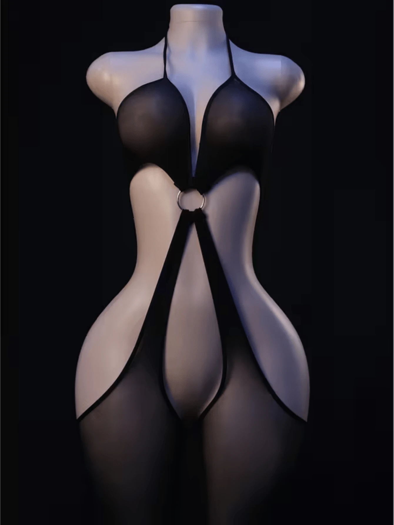 Sexy Halter Neck Criss-Cross Mesh Bodystocking, Sheer Backless Crotchless Lingerie For Women - Black - View 1