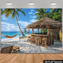 1pc Tropical Island Beach Bar Banner, Polyester Material, Suitable For Wedding, Birthday, Summer Pool Party, Tropical Theme Party, Beach Theme Decoration, Indoor And Outdoor Use, Home Decor, Garden Decor And General Theme - A - View 2