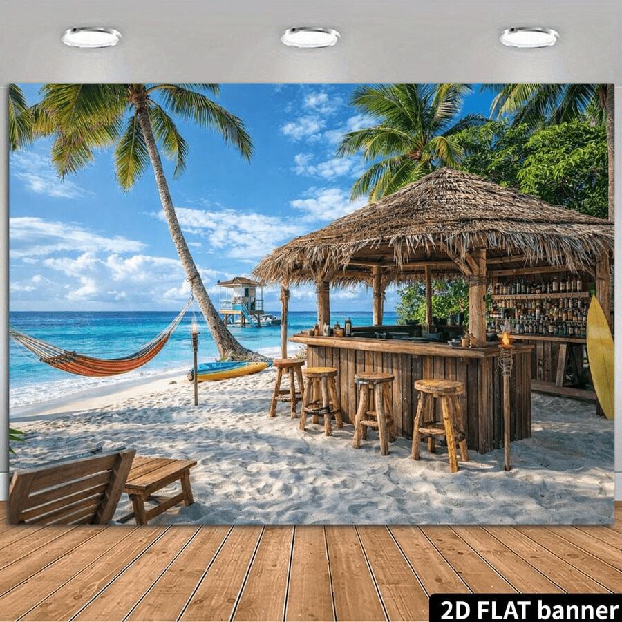 1pc Tropical Island Beach Bar Banner, Polyester Material, Suitable For Wedding, Birthday, Summer Pool Party, Tropical Theme Party, Beach Theme Decoration, Indoor And Outdoor Use, Home Decor, Garden Decor And General Theme
