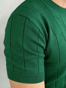 Suéter de punto de manga corta con cuello redondo acanalado, corte holgado y delgado para hombre de verano GRDR - Verde - Ver 7