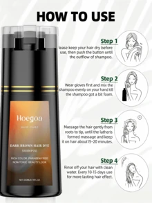 EELHOE 200ml Brown Hair Dye Shampoo, 3-In-1 Hair Coloring Shampoo For Women & Men, Plant Extract Formula, Moisturizing & Hair Care, Helps Cover Gray Hair, Long-Lasting Brown Color, Travel Size - 棕色 - 查看 8