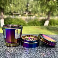 彩色創意凹面式菸草研磨器 50MM 大容量抽菸配件,彩虹漸層變色表面,耐用金屬研磨器,適合手捲菸使用者研磨 - 查看 3