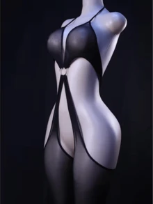 Sexy Halter Neck Criss-Cross Mesh Bodystocking, Sheer Backless Crotchless Lingerie For Women - Black - View 4