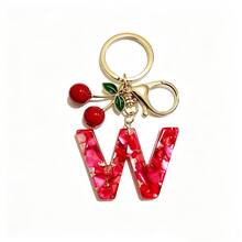 1pc Red Bohemian Style Resin Drip Letter Keychain, Cute Cherry Pendant, Fashionable Personalized Initial Bag Charm, Exquisite Accessory Gift For Girls - Red - View 19