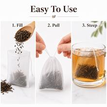一次性抽繩空茶包,適用於散裝葉茶、香料包、沐浴、烹飪與咖啡濾袋 - 彩色 - 查看 4