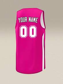 Camiseta de Baloncesto Personalizada para tu Equipo, Imprime tu Nombre y Número Personalizados de Deportes - Rosa Fucsia - Ver 4