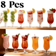 8/4/2件透明塑料雞尾酒杯，14盎司防碎可重複使用馬丁尼杯，適用冷飲，耐用獨特香檳杯，復古優雅風格，適合婚禮、餐廳、酒吧、休息室、節日活動、家庭聚會、嘉年華，適用瑪格麗塔、戴克里、氣泡酒、蘇打、檸檬水、牛奶、軟飲料、果汁飲料或冰茶 - 透明 - 查看 14