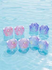 Children's Inflatable Arm Floats, Glitter Print Swimming Arm Bands, Cute Flower/Butterfly/Mermaid Design Floating Sleeves, PVC Material Water Floats, Girls' Summer Pool Beach Swimming Training Aid - Multicolor - View 3