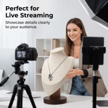 1pc Solid Wood Base, Premium Linen Fabric, Portrait Neck Model Jewelry Necklace Storage Display Prop, Suitable For Jewelry Store Display, Home Daily Storage, Live Streaming Photography Display Rack - Beige - View 5