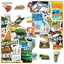 50pcs Landscape Travel Illustration USA State Map Creative Cartoon Decorative Bicycle Envelope Stickers - Map Of the United States - 2044 - View 3