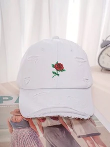 1 buah/2 buah Topi Baseball Unisex Gaya Y2K Bordir Mawar dengan Tampilan Usang, Topi Pelindung Matahari untuk Aktivitas Luar Ruangan, Olahraga, dan Perjalanan Sehari-hari - Putih - View 5