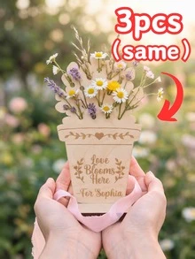 Personalized Custom Text Wooden Flower Holder With Stand, Rustic Vase Display Rack, Reusable Home Garden Decor, Ideal Mother's Day Birthday Gift For Grandma Kid Friend, Wildflower Picking Activity Craft Ornament - Multicolor - View 15