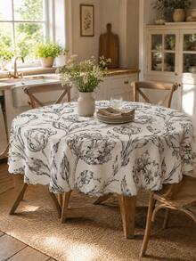 Taplak Meja Tulip, Taplak Meja Bundar Poliester Motif Bunga Hitam Putih Elegan dengan Tepi Bergelombang, Linen Botanikal Vintage untuk Dapur, Ruang Makan, Rumah Pertanian, Teras, Pernikahan, dan Dekorasi Rumah - MultiWarna - View 17