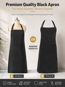 Black Waterproof Oil-Proof Adjustable Halter Apron, Home Kitchen Baking Stain-Resistant Apron, Restaurant Server Uniform Workwear, Random Style Shipped - Black - View 7