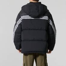 Jaket puffer berkerudung hangat berbahan bulu angsa dengan logo tiga garis adidas Originals PUFFER DOWN untuk pria. - Hitam - View 3